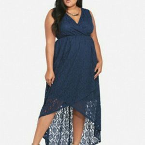 Torrid navy blue lace high low sleeveless dress EUC